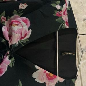 Black Flower Print Top Cum Crop Piece