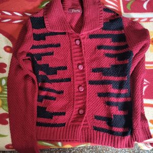 Women Knitted Wool Sweater - Red Color Size M