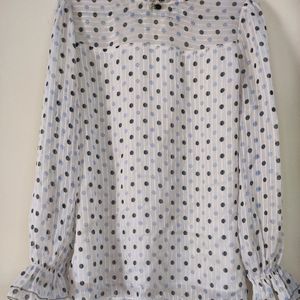 Polka Dot Print Puff Sleeves Top