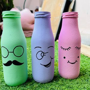 3 Glass Bottles In pastel colours