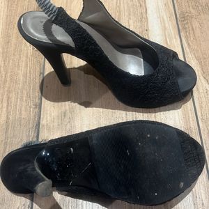 Black Embroidered Heels