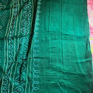 Bottle Green Silk Satin Bandhini With Zari Palu