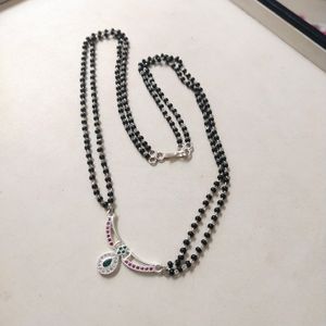 PureSilver Green&Pink Stone Mangalsutra