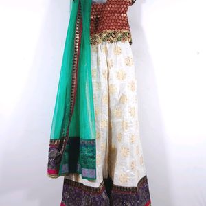 Maroon & Cream Ethnic Lehenga(Women's)