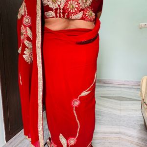 Pure Red Georgette Saree (Women )