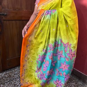 Parrot Green Saree