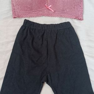 Pink Lace Bra + Black Sports Shorts 🌸🖤