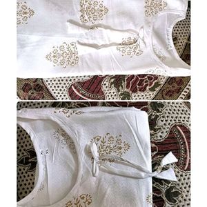 New White Kurti With Golden Patterns