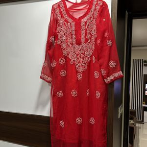 Red Embroidery Kurta