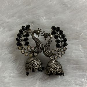 Silver Oxidised Peacock Earring