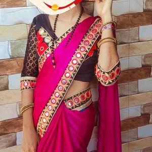 Saree With Embroidery Work Stiched Blouse