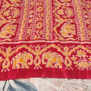 Red Printed Crepe Saree