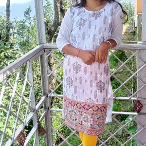 White Kurti With Multiple Colour Border