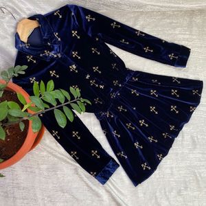 Stunning Blue Velvet Korean Dress