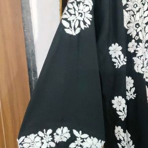 White N Black Modal Handwork Lucknowi Kurti