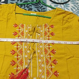 Yellow Color Embroidered kurti