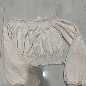 White H&m Off Shoulder Classy Cute HM Crop Top