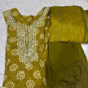 Olive Round Neck Embroidered Shalwar Suit