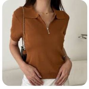 Brown Zipper Crop Top