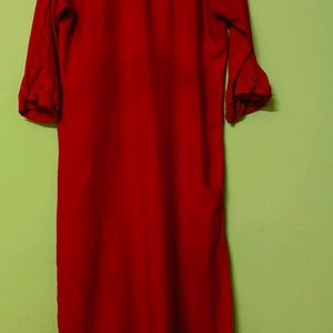 Red Kurti With Purl Design