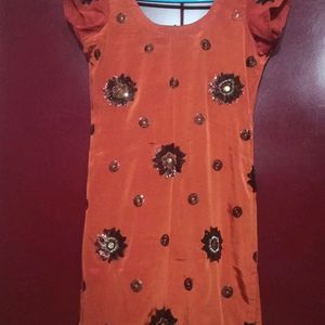 Dark orange Kurti with embroidery work