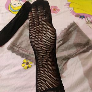 Pure Black Fishnet Socks  and  Slip Panty