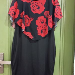 Black Dress With Red Floral Design