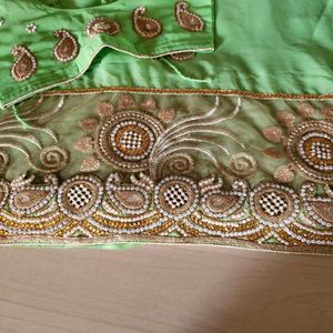 Parrot Green Sari With Blouse