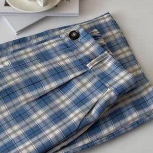 High Waist Straight Checked Trouser - Blue