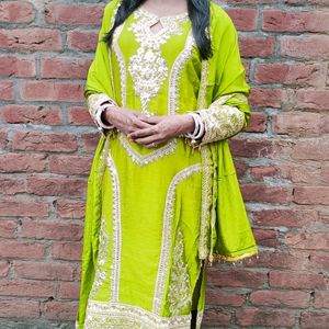 Olive Green Women Designer Kurta, Dupata & Bottom