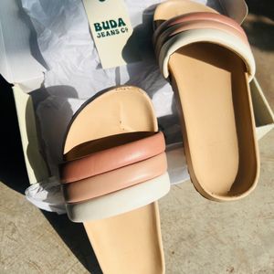 Buda Jeans Striped Flat Sliders