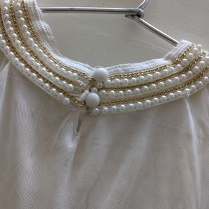 Beautiful White Net Top With Pearl Neck