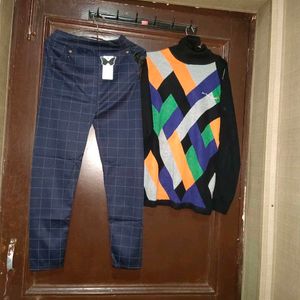 Combo Of Women Sweater And Pants Co Ord Set