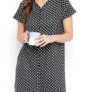 Polka Dot Black  Short Nightdress