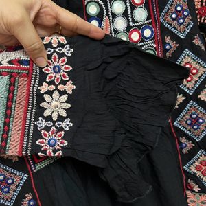 Black Embroidery A Line Dress