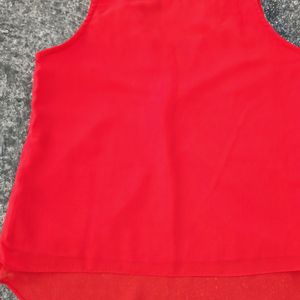 Red Colour Sleeveless Georgette Top With Lining