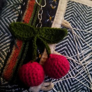 Crochet cherry plushie keychain