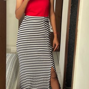 Lycra Striped Maxi Length Skirt