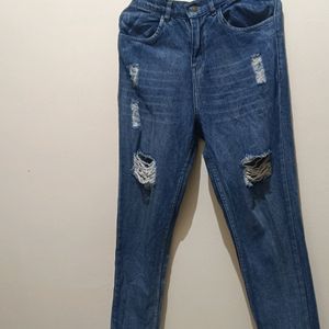 Women High Rise Blue Ripped Jeans