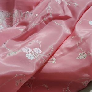 Peachy Pink Silk Blend Saree with Blouse.