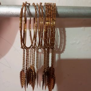 12pcs Golden Bangles With Jhumkas