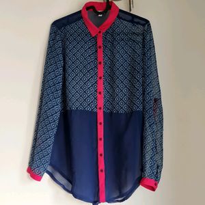 Price drop >> Navy Blue Shirt With Pink Collar
