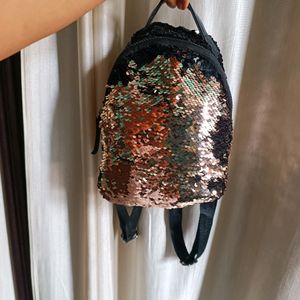 Sequin rose gold small backpack