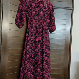 Melange Red Printed A-line Detachable Ethnic Dress