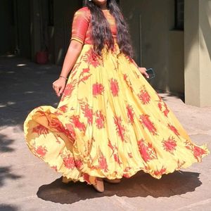 Red And Cream Long Frock For Small Gathering