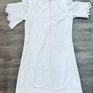 Schiffili Cotton White Dress - Small - Knee Length