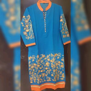 Blue Floral Design Kurta With Orange Pant