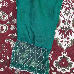 Green Colour Straight Trouser Suit With Dupatta