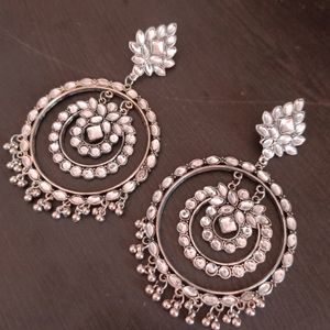 Oxidised Silver Big Size Chandbali Earrings