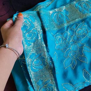 Sky Blue Gorgette Embroidery Saree 💙